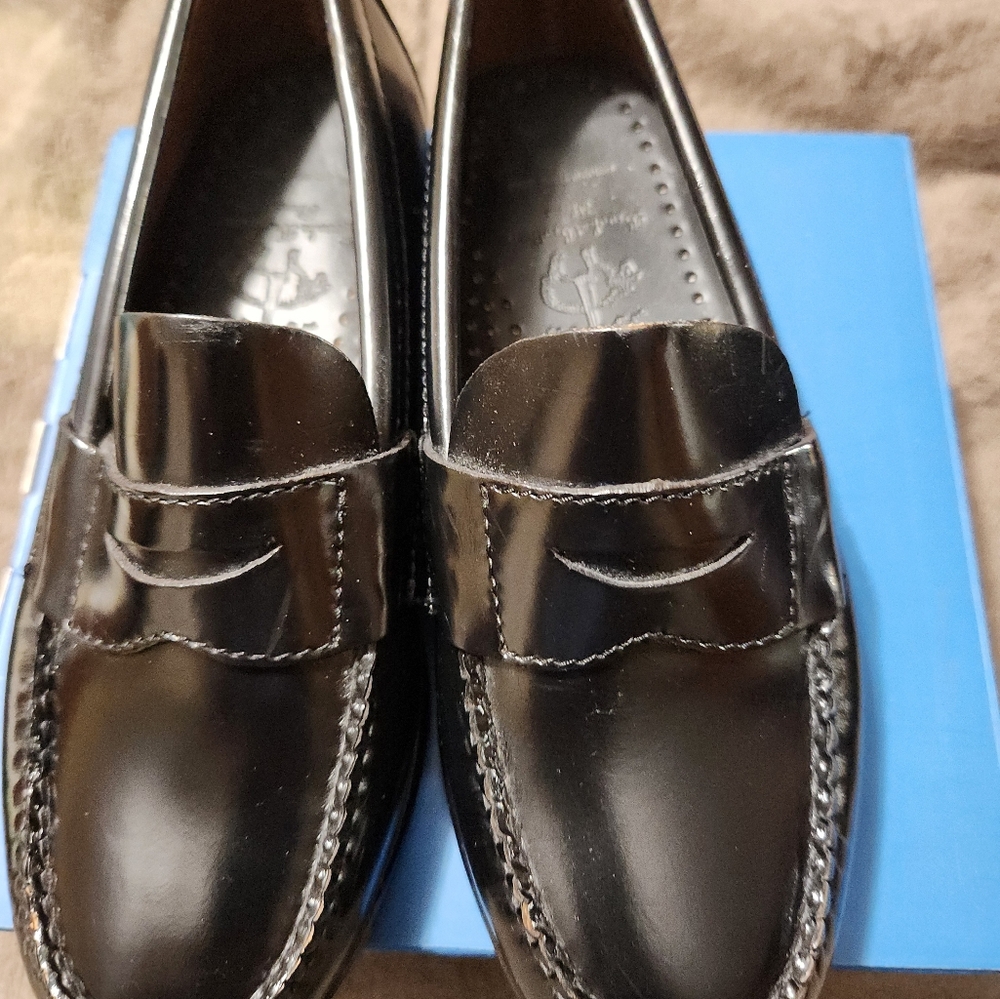 Boys Brooks Brothers black dress shoes penny loafers size 12.5